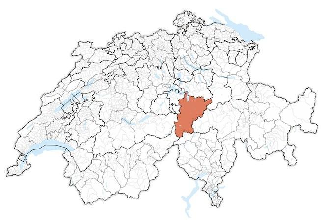 кантон Ури на карте Швейцарии