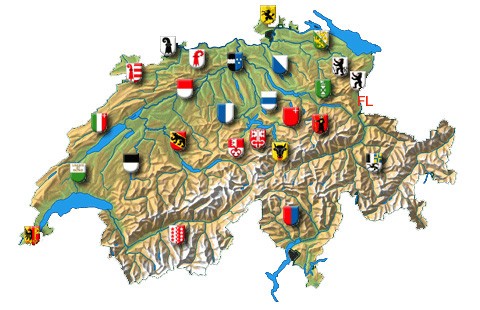 Подробная карта кантонов Швейцарии, Кантоны Швейцарии