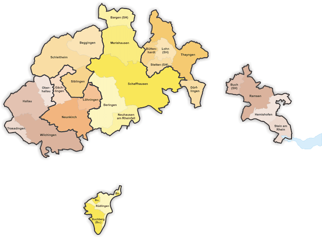 карта гемайнде кантона Шаффхаузен