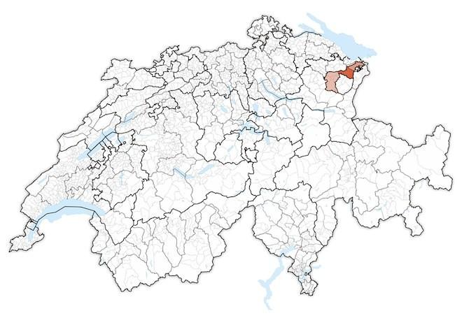 кантон Аппенцелль-Ауссерроден на карте Швейцарии