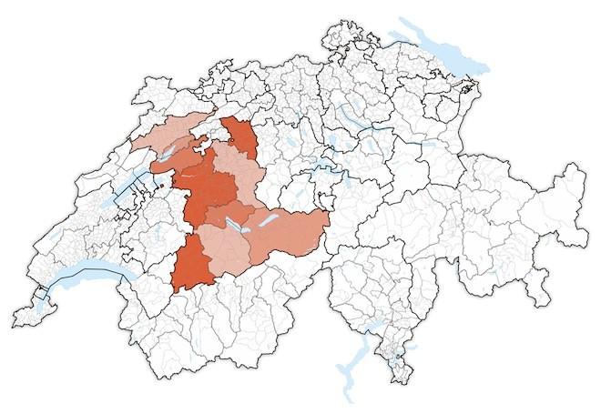 кантон Берн на карте Швейцарии