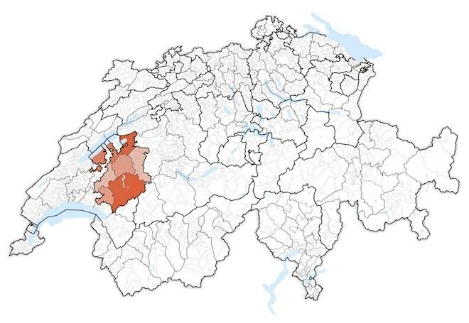 кантон Фрибург на карте Швейцарии