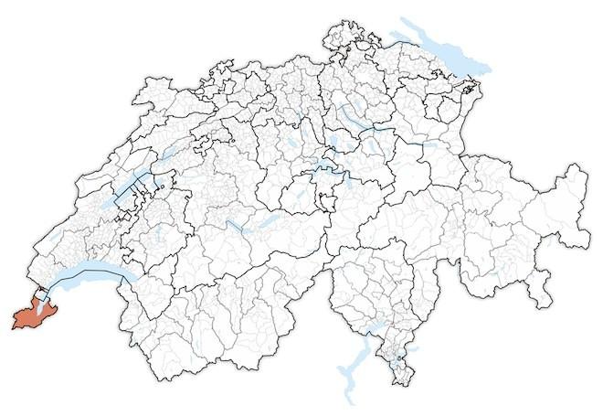 кантон Женева на карте Швейцарии