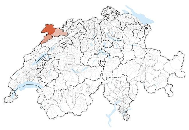 кантон Юра на карте Швейцарии