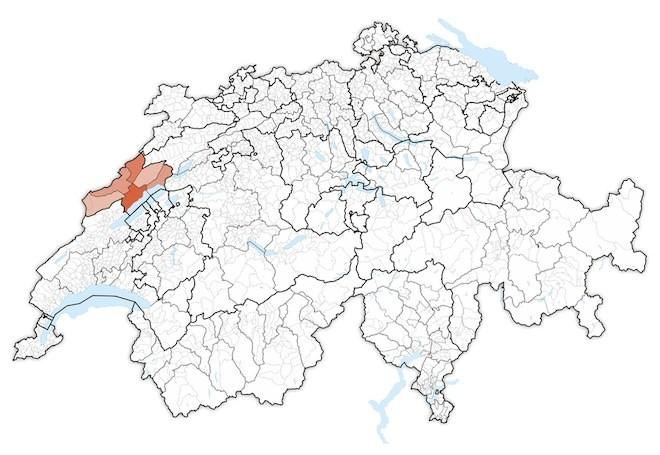 кантон Невшатель на карте Швейцарии