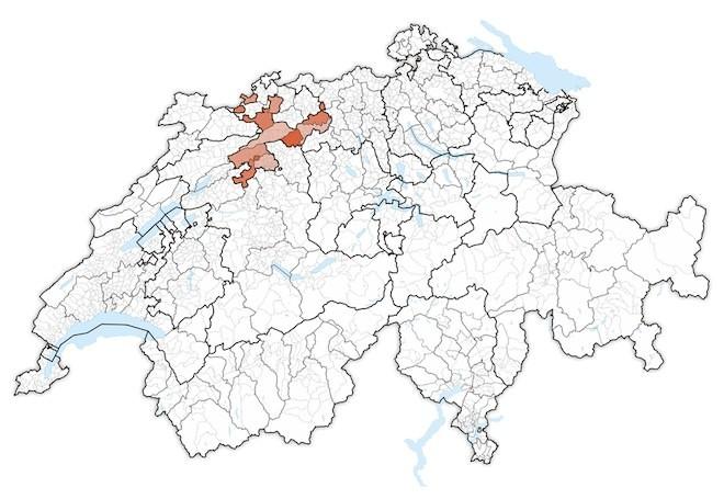 кантон Золотурн на карте Швейцарии