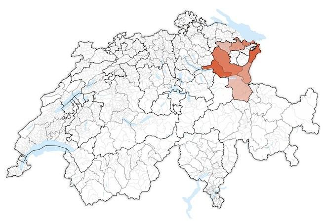 кантон Санкт-Галлен на карте Швейцарии