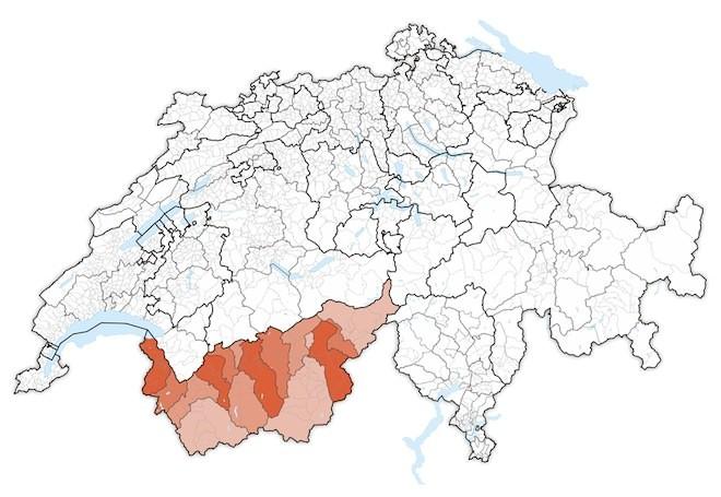 кантон Валлис на карте Швейцарии