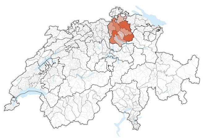 кантон Цюрих на карте Швейцарии
