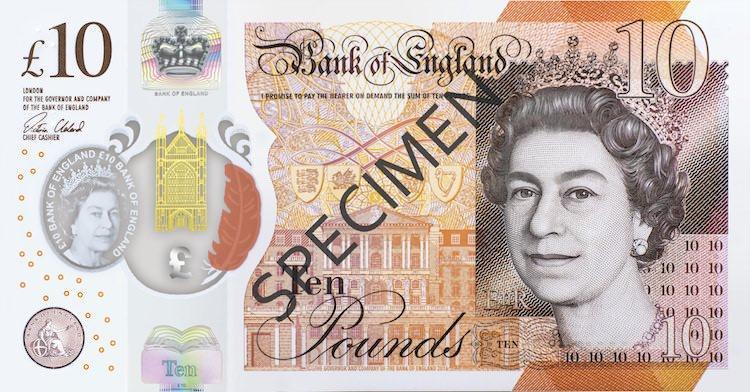 Новая банкнота 10 фунтов стерлингов