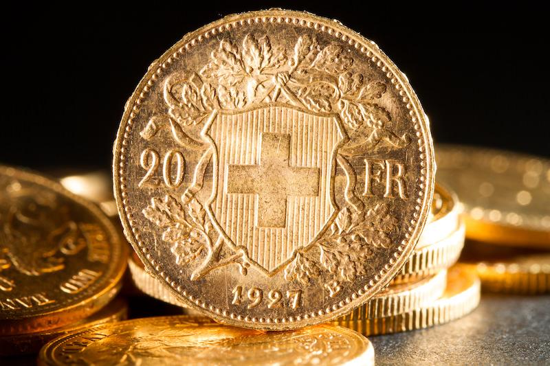золотая монета 20 швейцарских франков